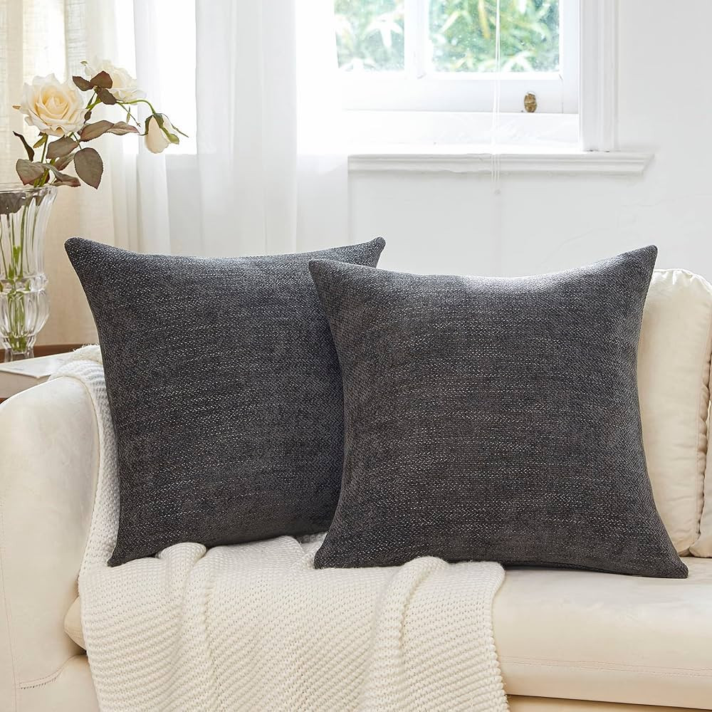 Anickal Pillow Covers 20x20 Inch Set of 2 Soft Black Decorative Throw Pillow Covers Square Accent... | Amazon (US)