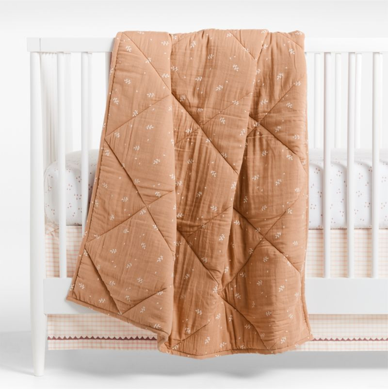 Supersoft Terracotta Leaf Print Cotton Gauze Baby Crib Quilt + Reviews | Crate & Kids | Crate & Barrel