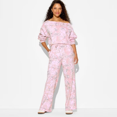 Women's Wide Leg Fleece Graphic Sweatpants - Pink Camo | Target