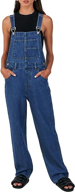 ANRABESS Women's Overalls Casual Loose Fit Adjustable Strap Denim Bib Overall Jeans Pants Jumpsui... | Amazon (US)