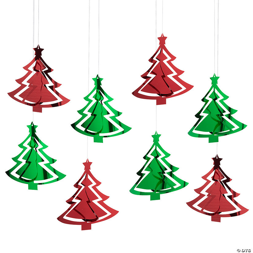 7" - 10" 3D Red & Green Foil Christmas Tree Hanging Decorations - 8 Pc. | Oriental Trading Company