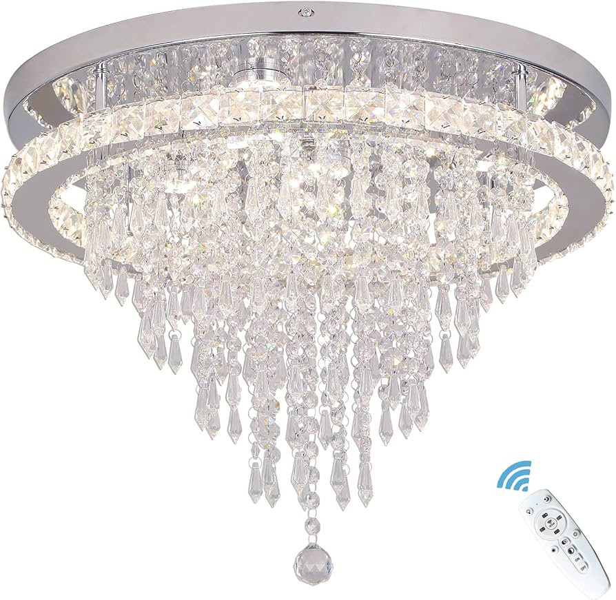 Deckrico Crystal Chandelier with Remote Control 19.6" Modern LED Ceiling Lamp Dimmable Flush Moun... | Amazon (US)