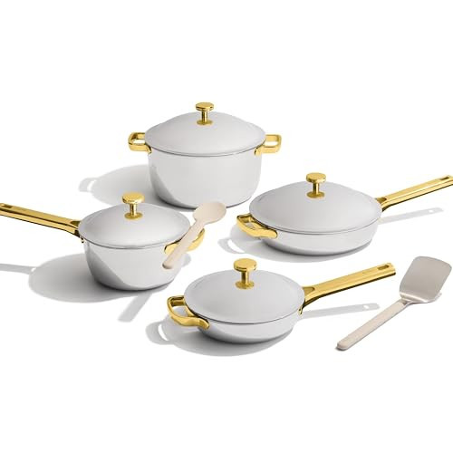 Our Place Titanium Pro Cookware Set | 10-Piece Pots and Pans Set with Always Pan Pro, Perfect Pot Pro & Minis | Non-Toxic No-Coating Nonstick | Induction & Oven-Safe up to 750°F | Gold | Amazon (US)