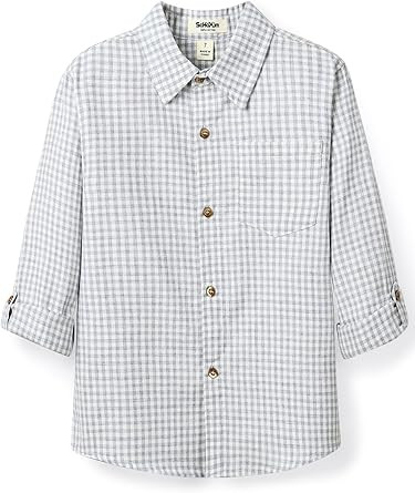 Boys' Long Sleeve Plaid Pure Cotton Button Down Shirt 3-10 Years | Amazon (US)