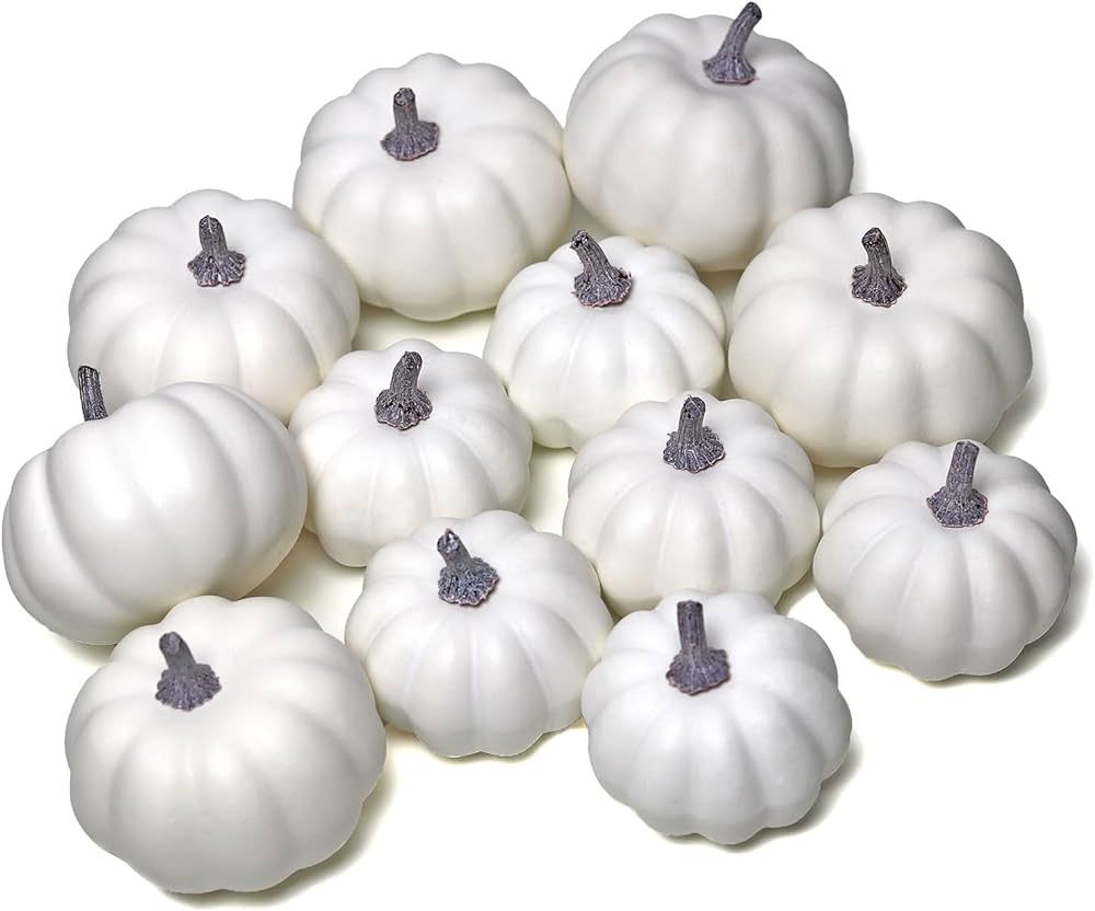 MELIUS 12Pcs White Pumpkins, Assorted Sizes Foam Pumpkin for Fall Holiday Bowl Decor Pumpkin Garl... | Amazon (US)