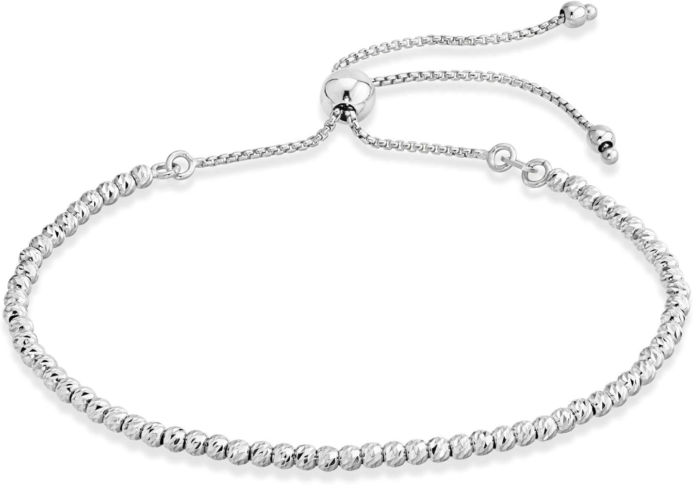 Miabella 925 Sterling Silver or 18Kt Gold Over Silver Diamond-Cut Adjustable Bolo 2.5mm Bead Brac... | Amazon (US)