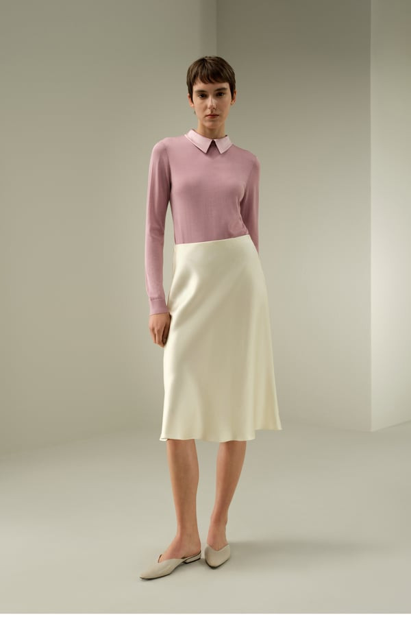 LILYSILK x Elizabeth Silk Midi Skirt - Lily White Pure Silk - Breathable A-Line Bottoms 12 | LILYSILK