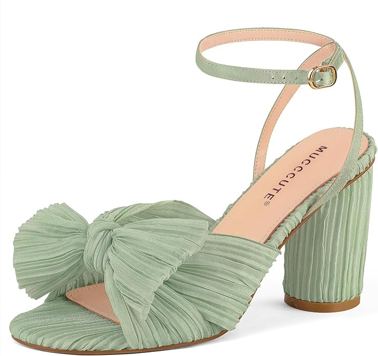 MUCCCUTE Women's Bow Knot Heeled Sandals Ankle Buckle Strap Chunky Heeled Open-toe Comfortable We... | Amazon (US)