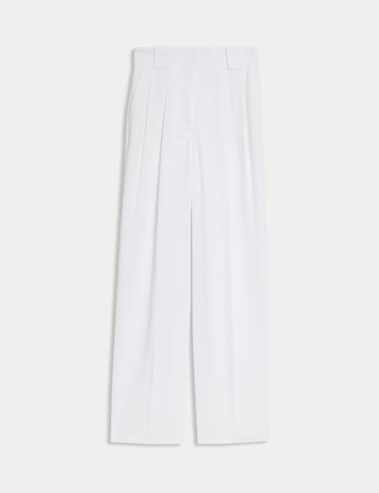 Crepe Pleat Front Straight Leg Trousers | Marks & Spencer (UK)