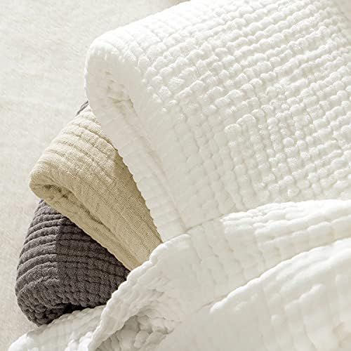 EMME Cotton Muslin Blankets 6-Layer White Blankets for Bed Couch Adults and Baby Cotton Thermal Blan | Amazon (US)