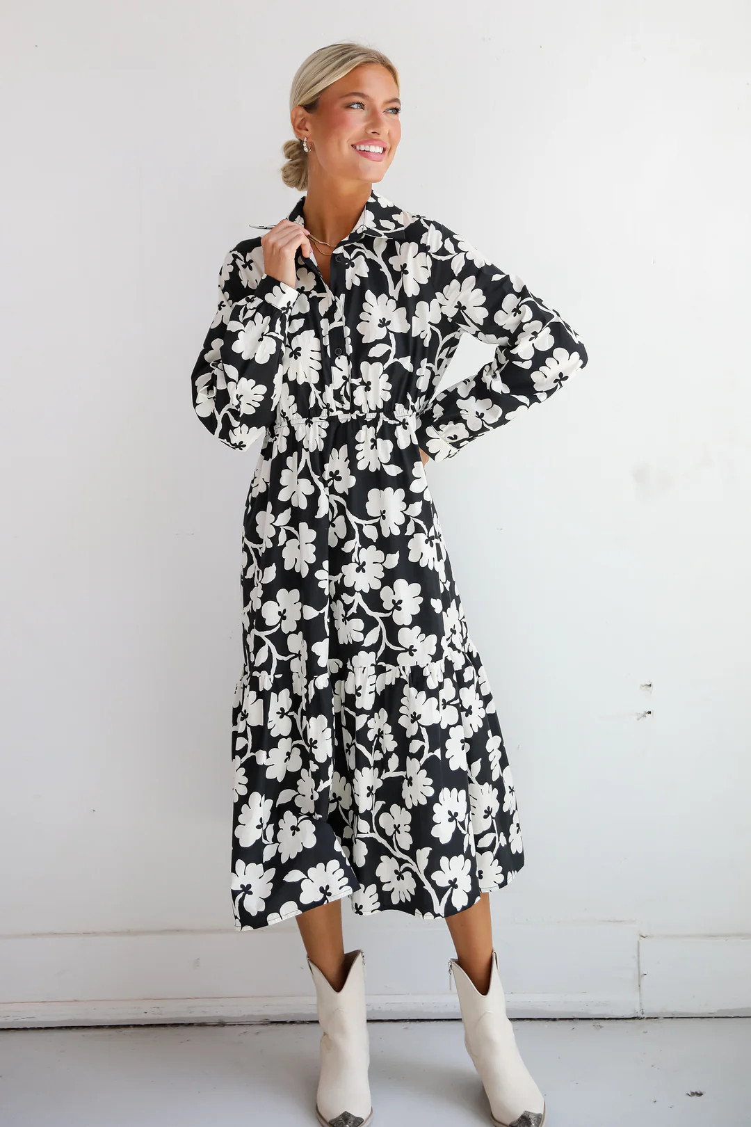 Charmed Perfection Black Floral Midi Dress | Dress Up