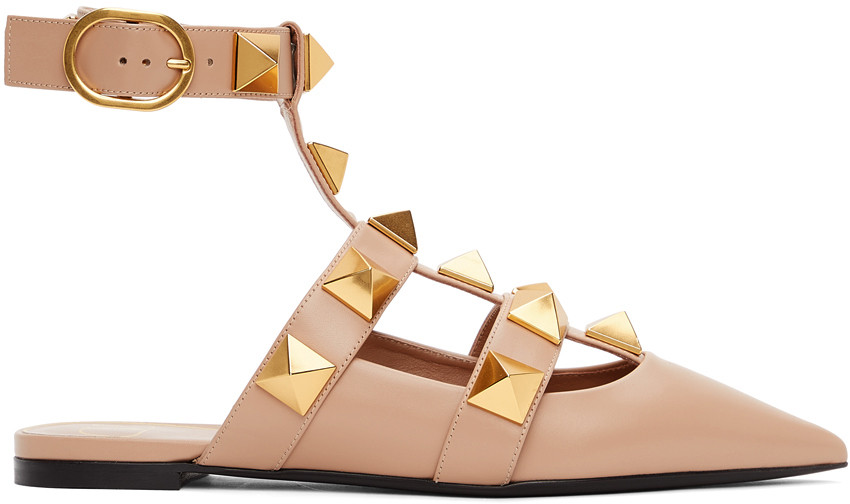 Taupe Leather Roman Stud Ballet Flats | SSENSE