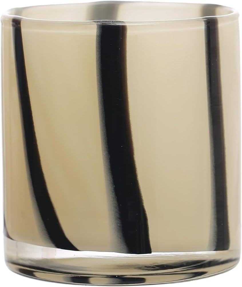 Bloomingville Round Glass Vase with Stripes, Cream and Black Candle Holder, White | Amazon (US)
