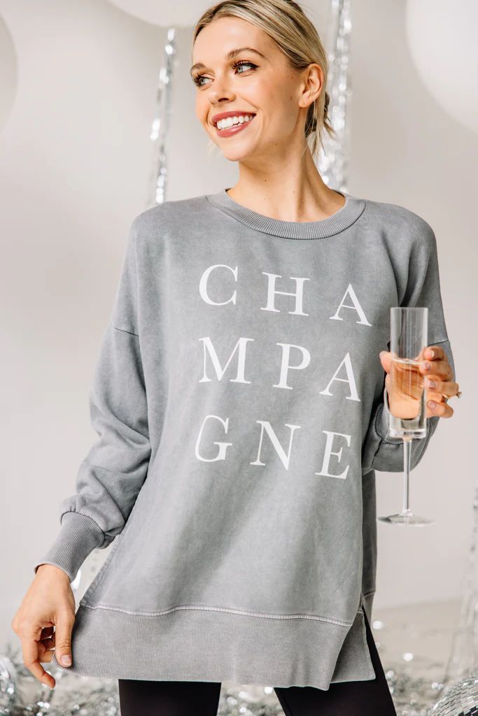 Champagne Gray Graphic Slouchy Pullover | The Mint Julep Boutique