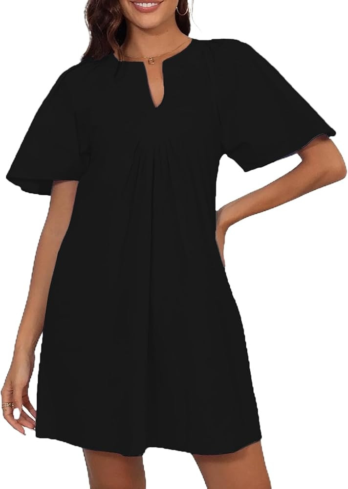 Kedera Womens Flutter Short Sleeve Mini Dress Casual V Neck Loose Flowy Summer Shift Dresses | Amazon (US)