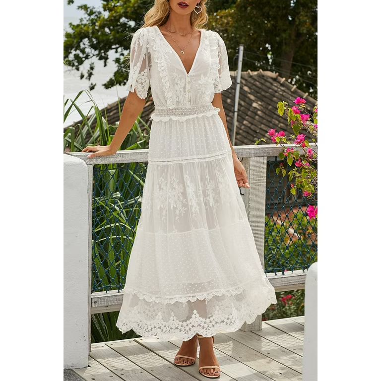 Dokotoo Womens White Lace Dress Long Bridesmaid Formal Dress Wedding Dress Chiffon Evening Gown S... | Walmart (US)