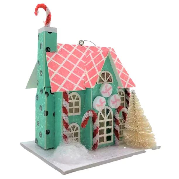 Holiday Time Paper Candy House Ornament. Ho Ho Ho Theme. Pink & Teal Color House. Paper House Orn... | Walmart (US)