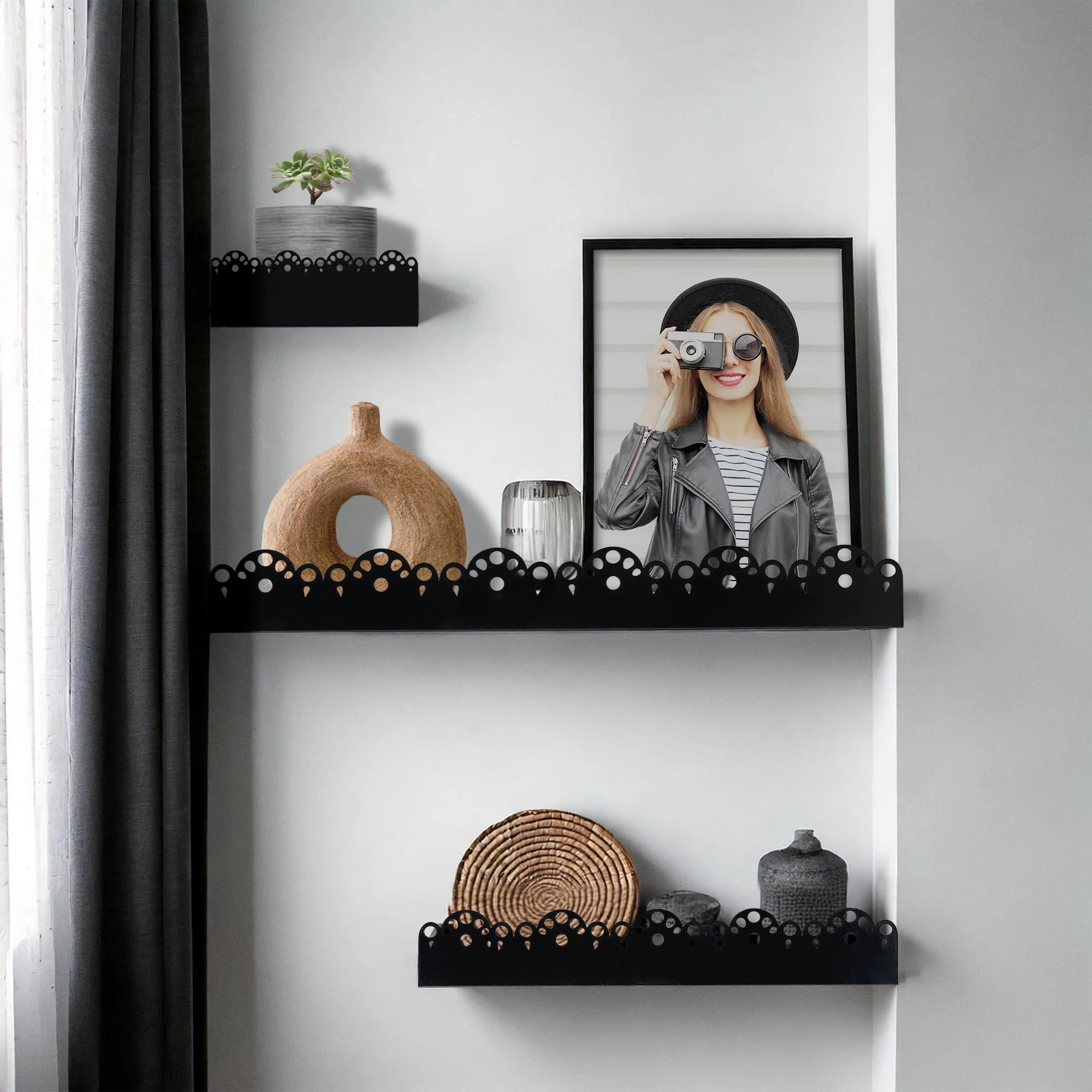 Scallop Metal Floating Shelves, 3pc Picture Ledge Set (Set of 3) | Wayfair North America