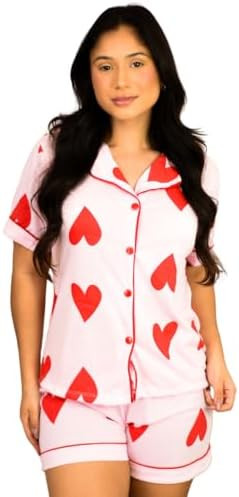 Pijama Americano Curto Rosa Coração Botão Adulto Amamentação | Amazon (BR)