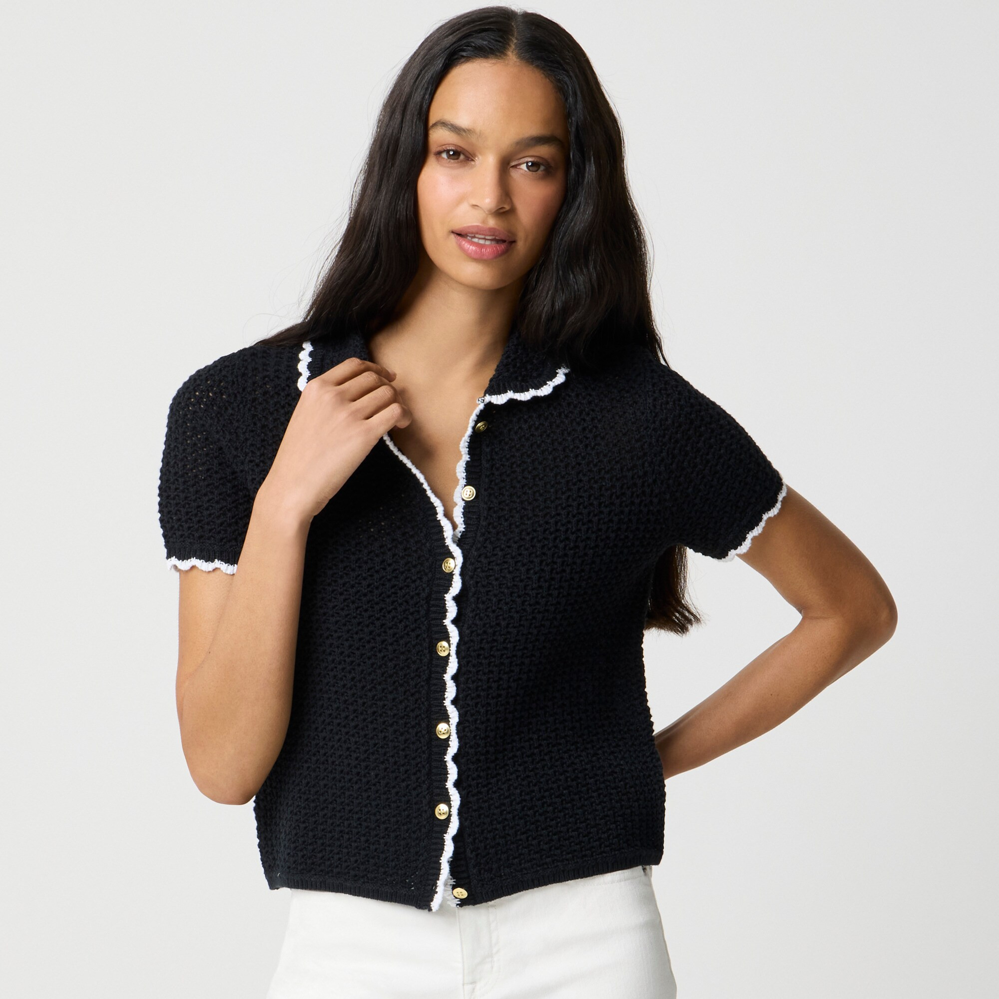 Short-sleeve crochet cardigan sweater | J.Crew Factory