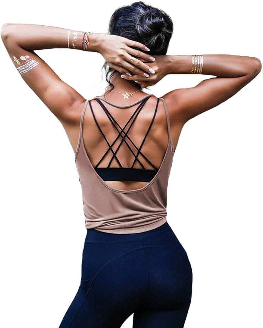 OYANUS Womens Summer Workout Tops Sexy Backless Yoga Shirts Open Back Activewear Running Sports G... | Amazon (US)
