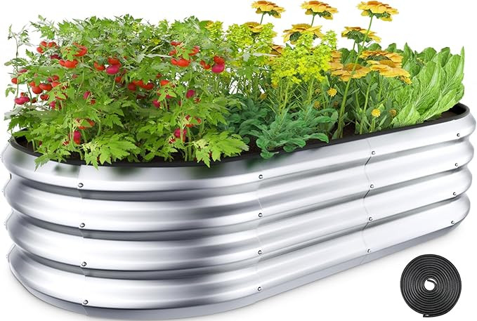 Raised Garden Bed Kit, 4x2x1 ft Galvanized Planter Box Outdoor with Safety Edging, Large Metal Ra... | Amazon (US)