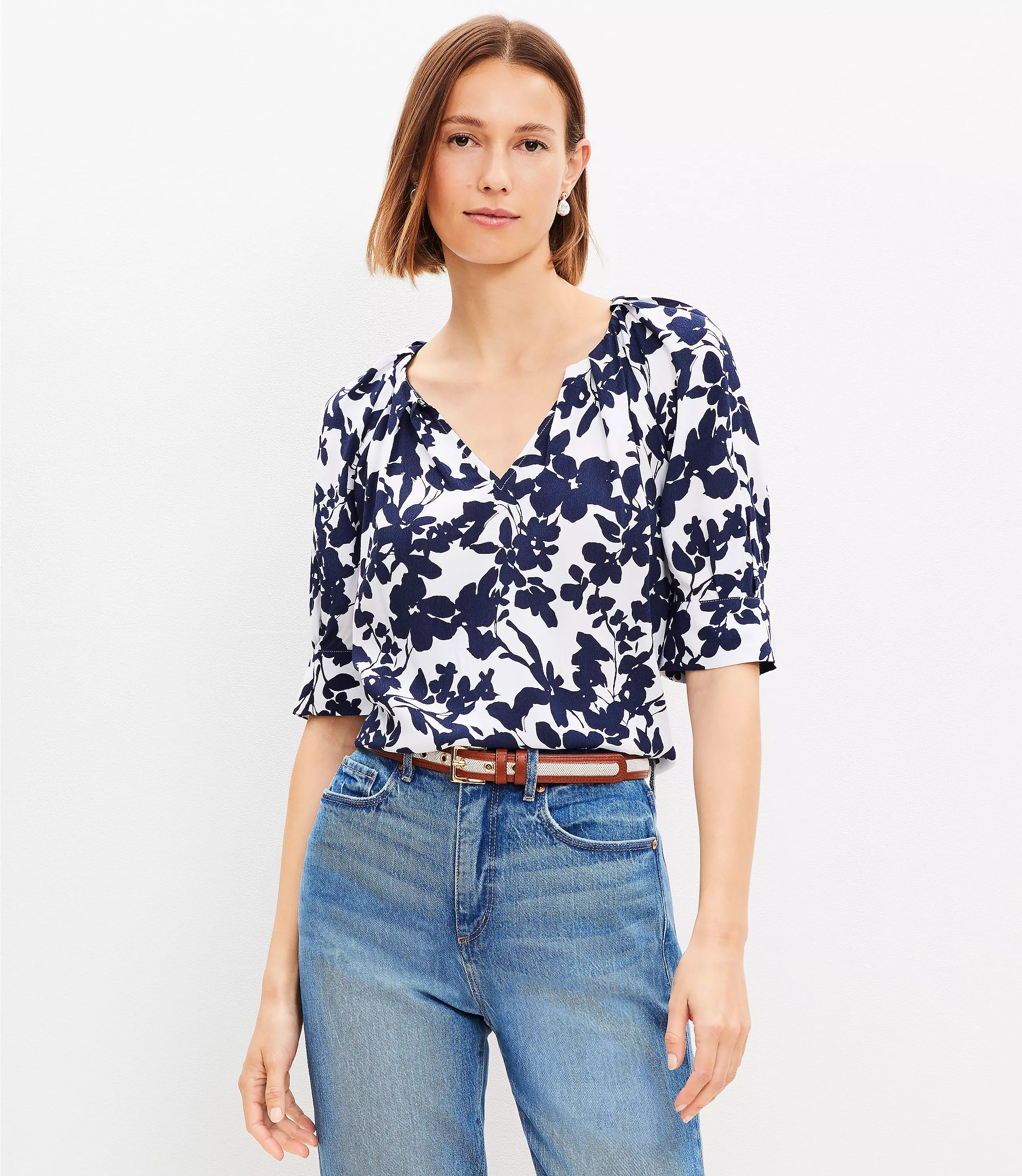Forget Me Not Pleated V-Neck Blouse | LOFT