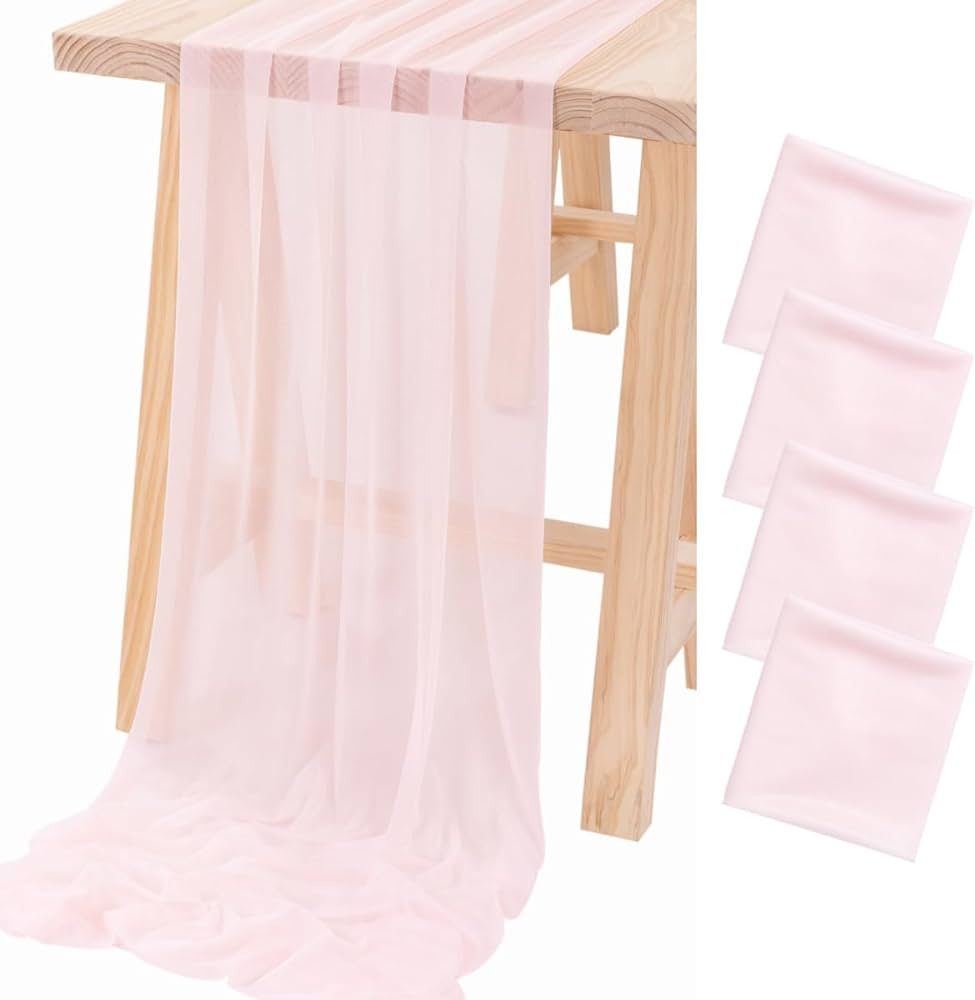 Socomi 4pcs Blush Pink Gauze Table Runner Bulk 10ft Chiffon Like Wedding Table Runner for Bridal ... | Amazon (US)