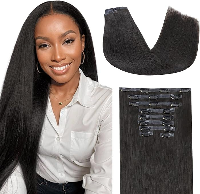Lashey Clip in Hair Extensions 150g 9pcs Light Yaki Straight Seamless Clip in Human Hair Extensio... | Amazon (US)