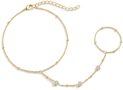 Poxtex Gold Hand Bracelets for Women Waterproof, CZ Bezel Hand Chain Dainty Adjustable Bracelets for Women Trendy, Fashion Jewelry Gifts for Her | Amazon (US)