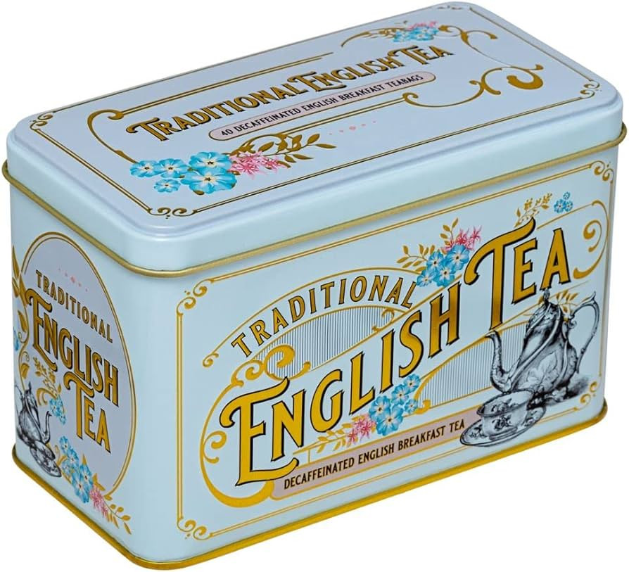 New English Teas Vintage Victorian Tea Tin with 40 Decaffeinated English Breakfast Teabags (Powde... | Amazon (US)