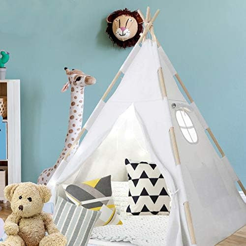 Teepee Tent for Kids,Natural Cotton Canvas Kids Foldable Play Tent with Lights&Carry case,Portabl... | Amazon (US)