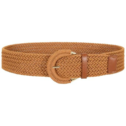 Women Wide Woven Belt for Dresses Fashion Rattan Braided Waist Belt Straw Raffia Boho Belt for Jeans,brown,S | Amazon (US)