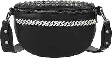 Women Girls Leather Fanny Pack Glitter Rhinestone Tassel Crossbody Shoulder Bag Rivet Chest Bag F... | Amazon (US)