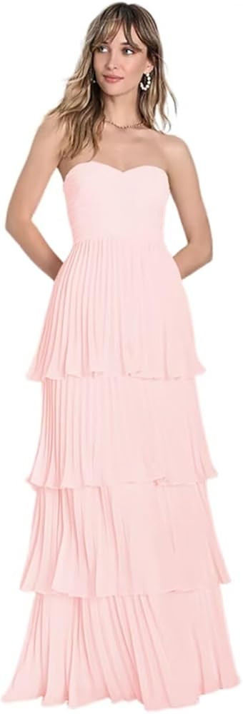 Strapless Tiered Prom Dresses 2025 for Women Sweetheart Chiffon Ruched Formal Dress for Cocktail ... | Amazon (US)