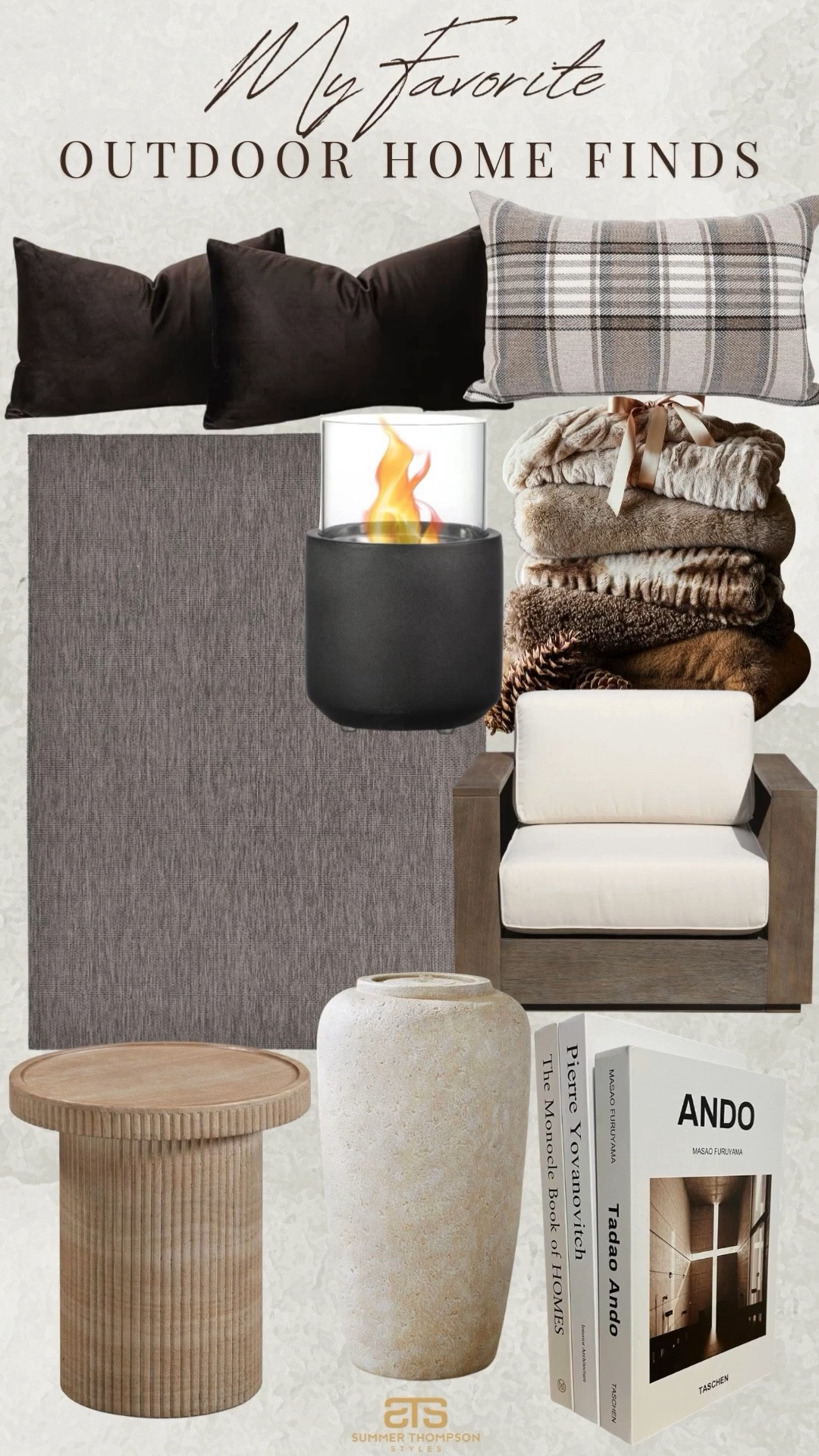 My favorite outdoor home finds! 

Patio. Outdoor furniture. Outdoor chair. Fire pit. Throw blankets. Books. Side table. Travertine table. Throw pillows. Lumbar pillows. Area rug. Modern home  


#LTKFindsUnder100 #LTKHome #LTKGiftGuide