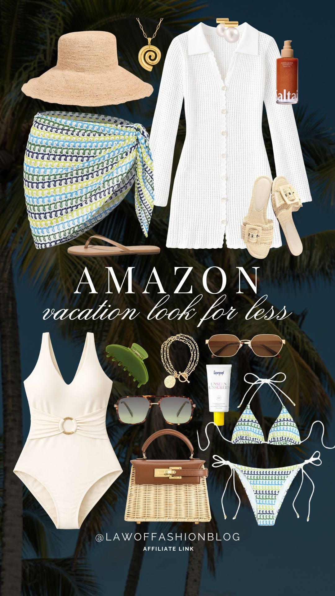 Sharing the cutest neutral beach outfit and summer accessories that look designer but are all from Amazon. ✨🐚


Amazon vacation outfit look for less, crochet cover up, neutral one piece swimsuit, beach vacation outfit, resort style fashion, summer travel outfit, woven handbag, beach sandals, straw hat, oversized sunglasses, poolside style, tropical getaway outfit, affordable summer fashion, coastal vacation style, beach day essentials, chic swimwear, warm weather outfit, vacation wardrobe staples, amazon fashion finds. 

 #LTKootd #LTKSwim #LTKTravel