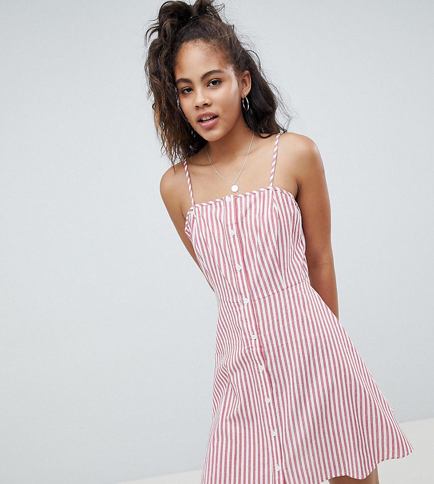 Influence Tall Button Front Stripe Sundress - Red | ASOS US
