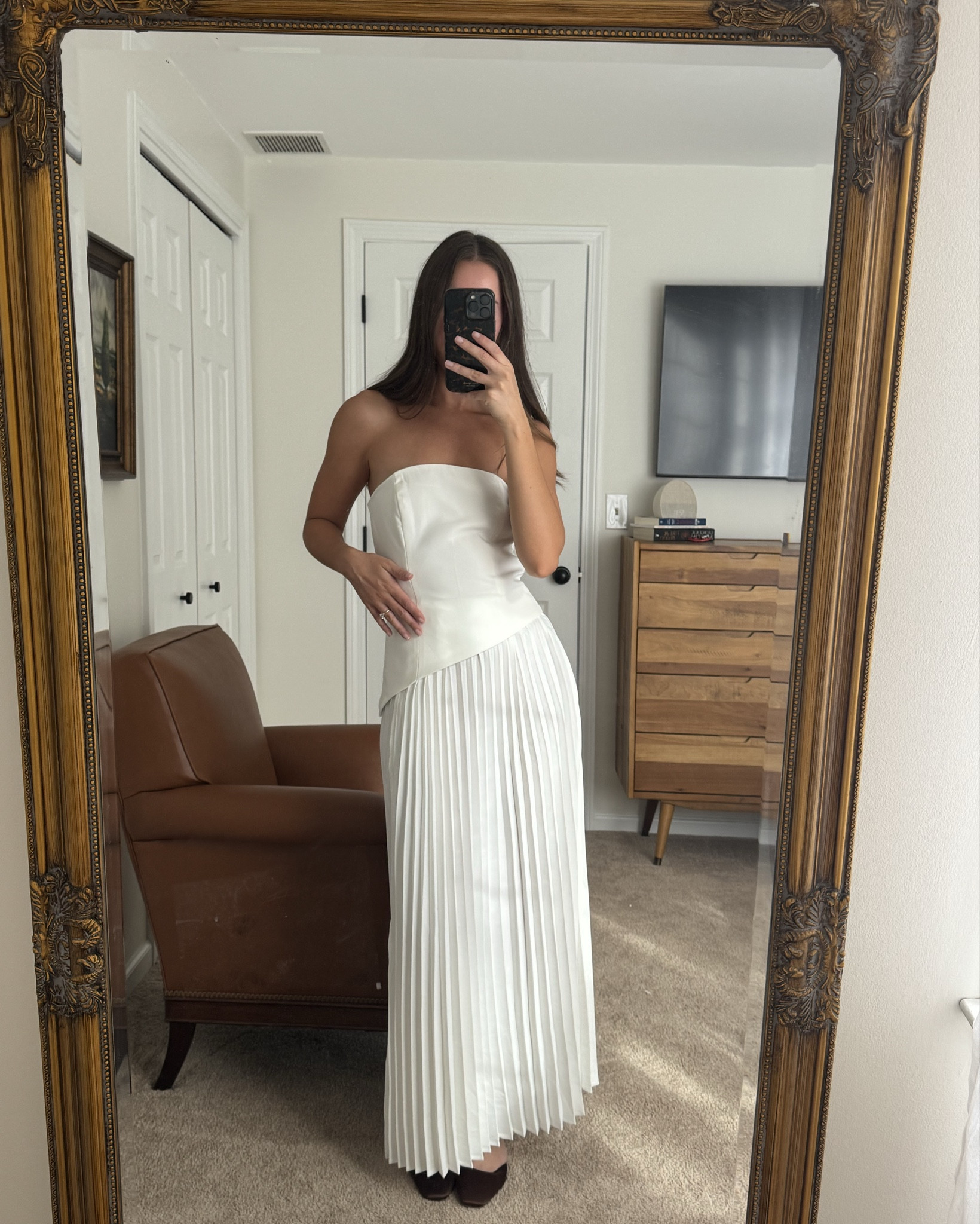 Strapless sparkle dress is STAUD Casey dress in the color moon. 

Last dress is the Avery dress by V Chapman in light blue duchess 

#LTKWedding