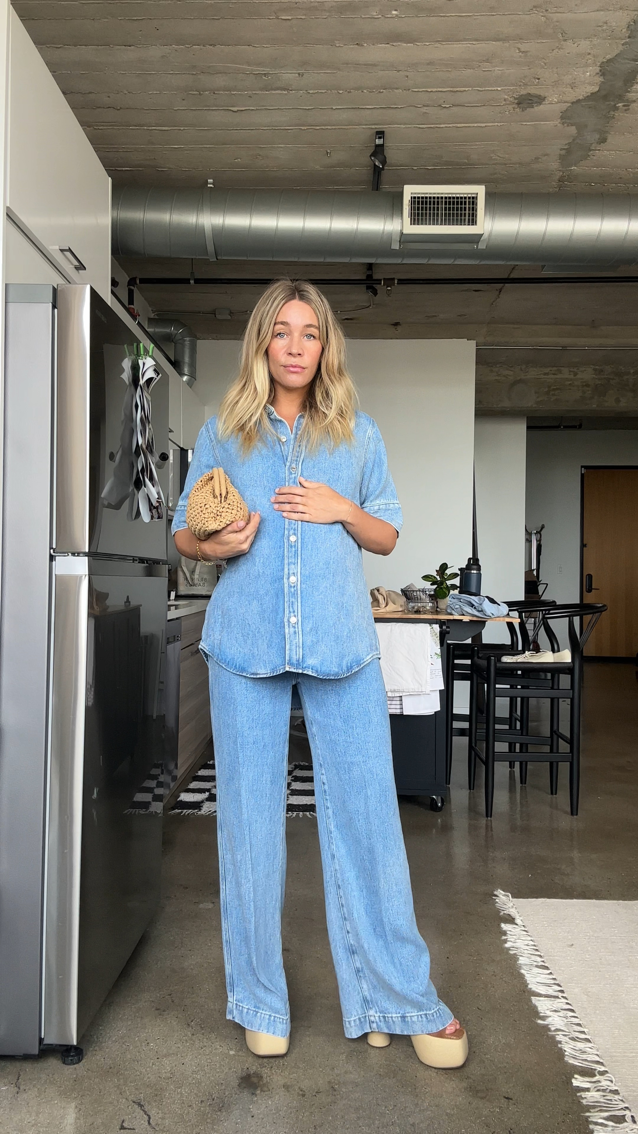 All denim look from 7 For All Mankind 
I’m wearing a large in the top and size 29 in the bottoms, with pant extenders to accommodate the bump! Get 15% off with email sign up. 

Wearing size 7.5 in the Sam Edelman platforms (they’re on sale!) and you can get 10% off with email sign up. 

#LTKbump #LTKunder100 #LTKsalealert