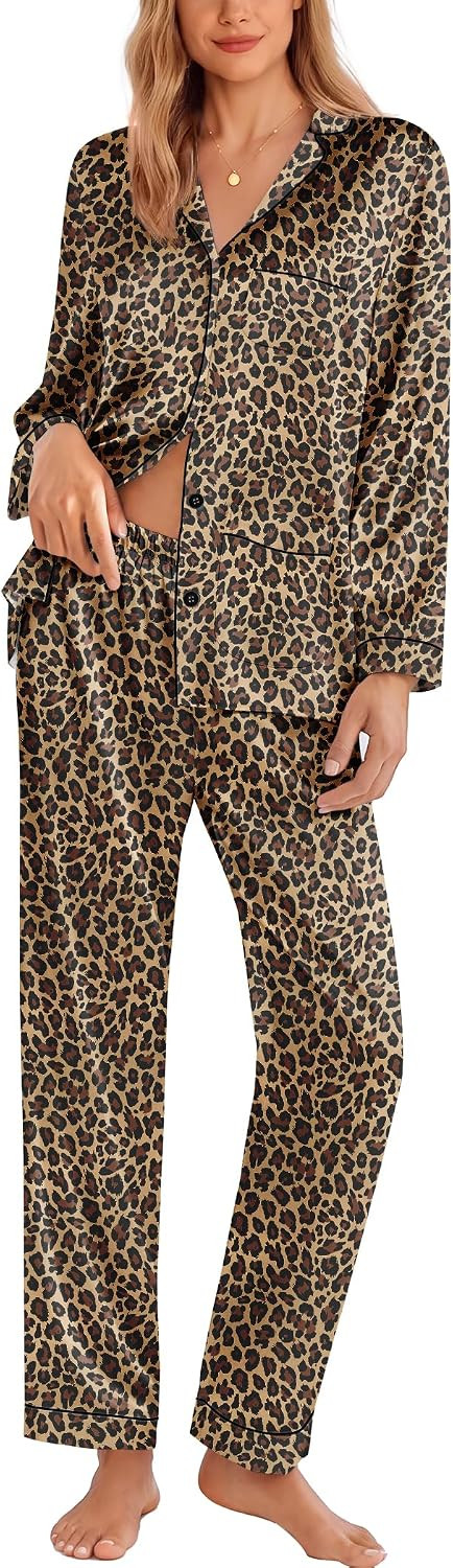 Ekouaer Pajamas for Women Silk Satin Button Down Long Sleeve Pajama Sets | Amazon (US)