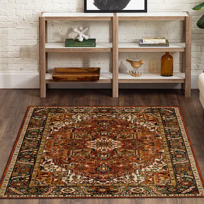 allen + roth with STAINMASTER Jezebel Performance 8 x 10 (ft) Loomed Garnet Rectangular Indoor Da... | Lowe's