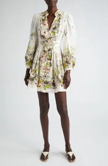 Zimmermann Halliday Floral Long Sleeve Linen Minidress | Nordstrom | Nordstrom