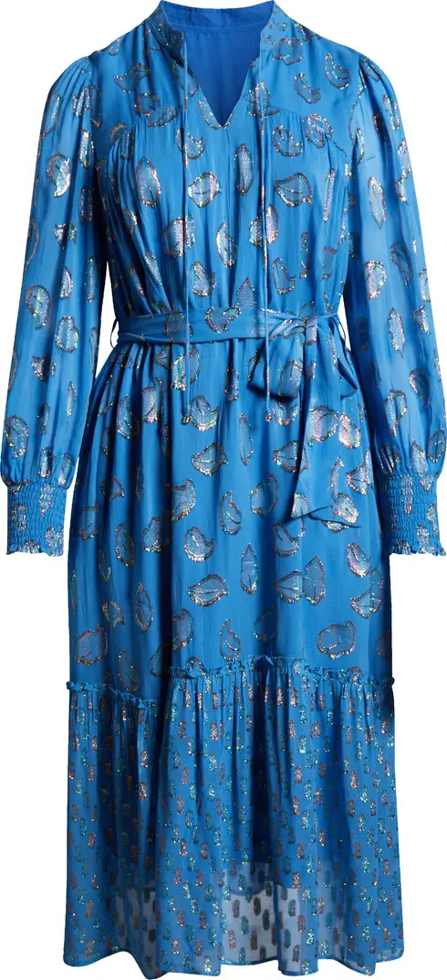 CIEBON Eriana Metallic Long Sleeve Belted Maxi Dress | Nordstrom | Nordstrom