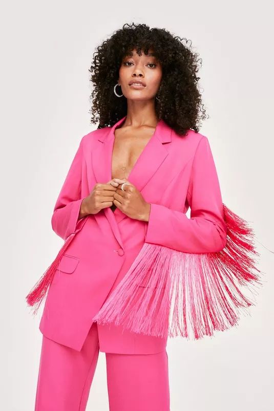 Fringe Detail Tailored Longline Blazer | Nasty Gal (US)