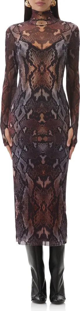 Shailene Print Long Sleeve Powermesh Body-Con Midi Dress | Nordstrom