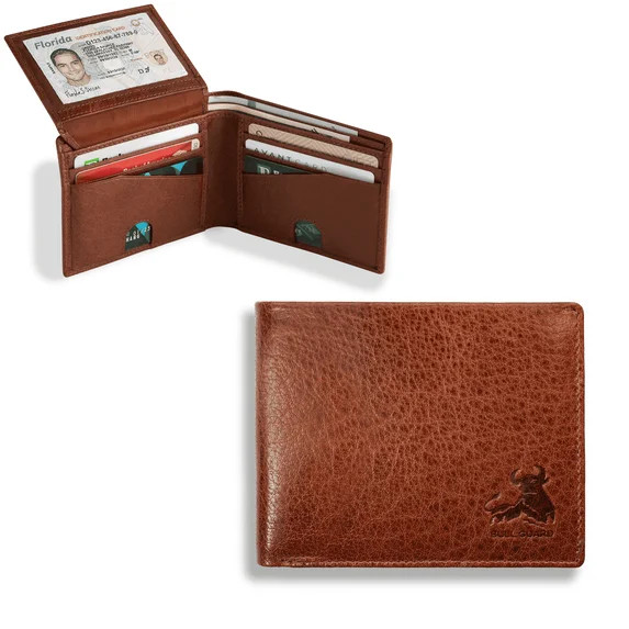 RFID Bifold Leather Wallet For Men with Flip Up ID in Vintage Buffalo Brown | Walmart (US)