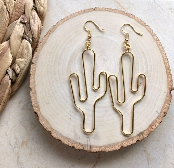 Golden Cactus Earrings. Dangles. Lightweight. Wire. Desert. | Etsy | Etsy (US)