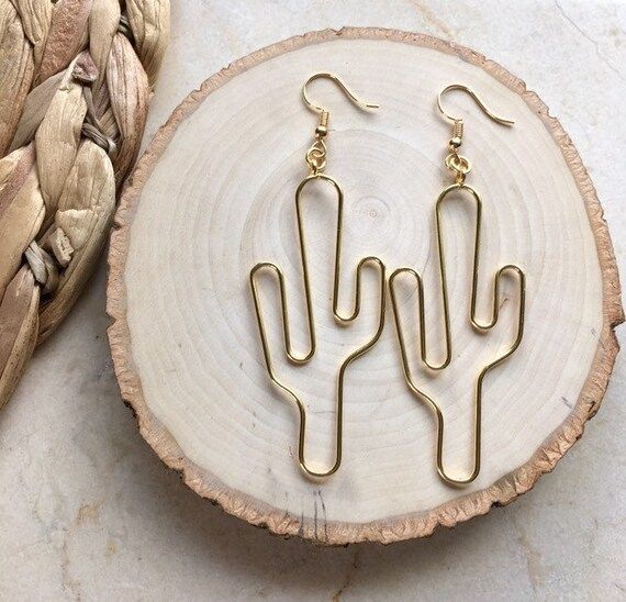 Golden Cactus Earrings. Dangles. Lightweight. Wire. Desert. | Etsy | Etsy (US)