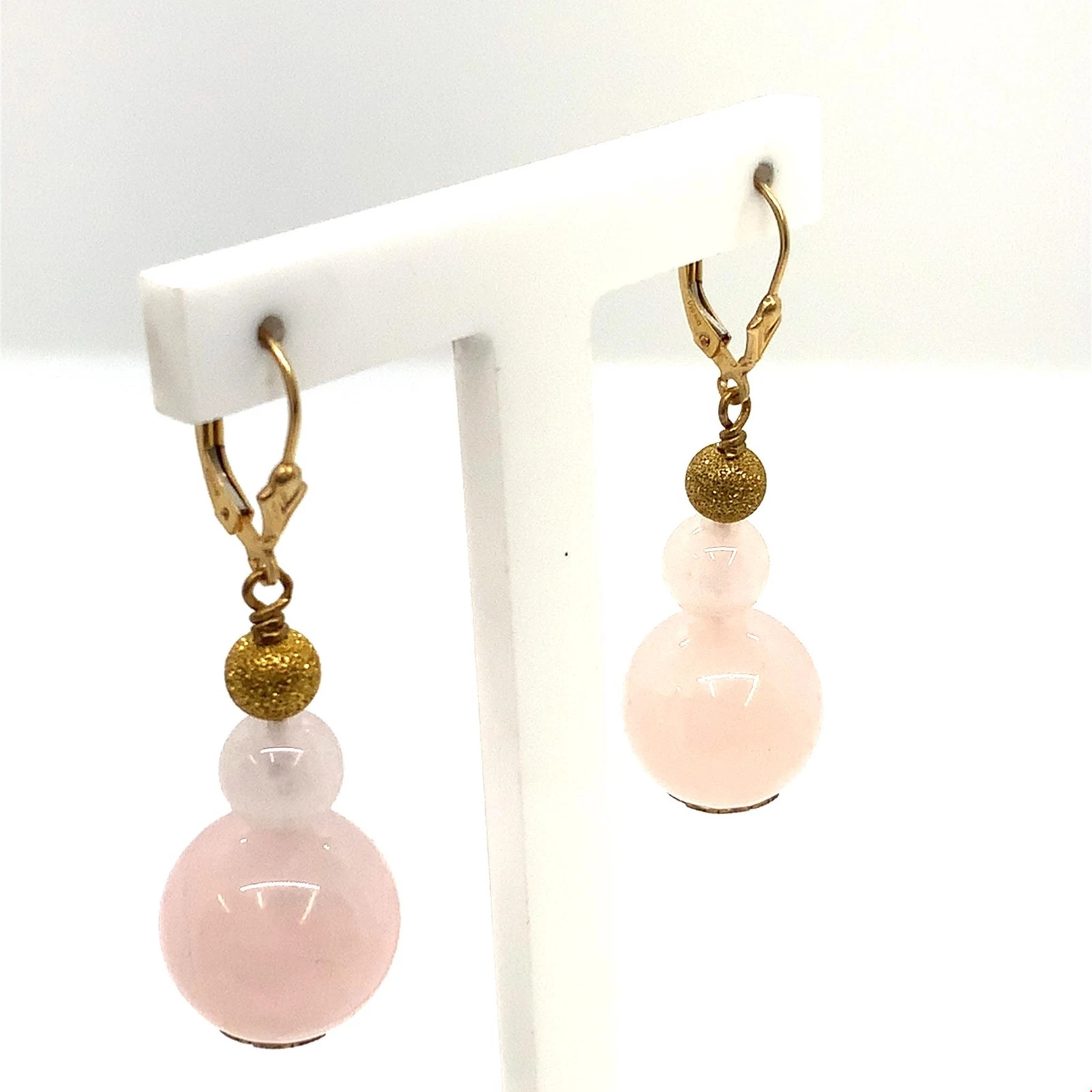 Vtg Signed 14k Gold Filled Two Ball Rose Quartz Stone Dangle Leverback Earrings  | eBay | eBay US